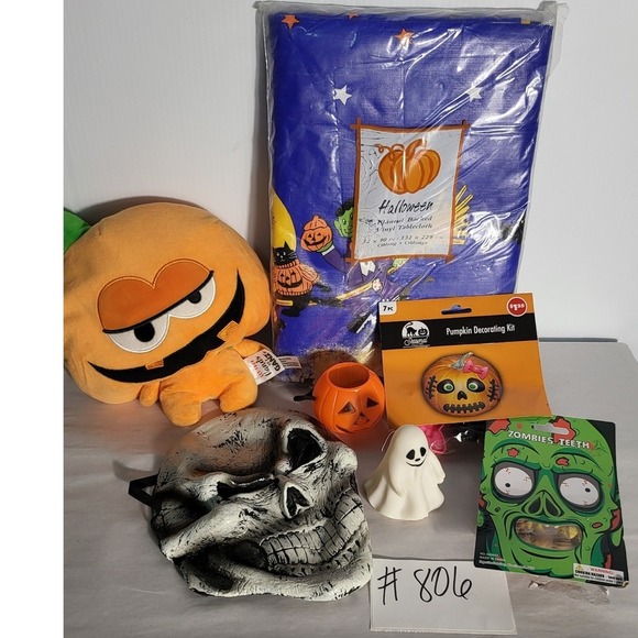 Halloween Decor Lot Plush Mask Ghost Pumpkin Decorating Kit Zombie Teeth - Picture 2 of 5